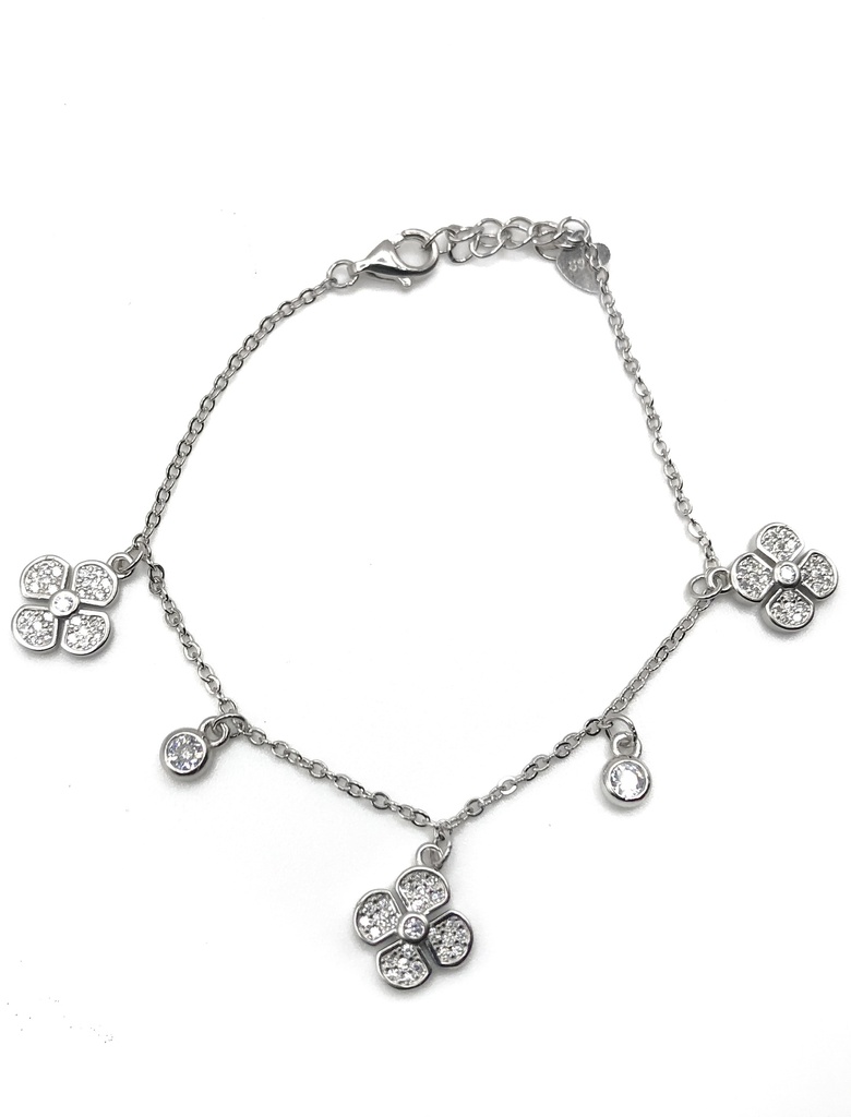 Pulseras plata flor enjoye circones blancos