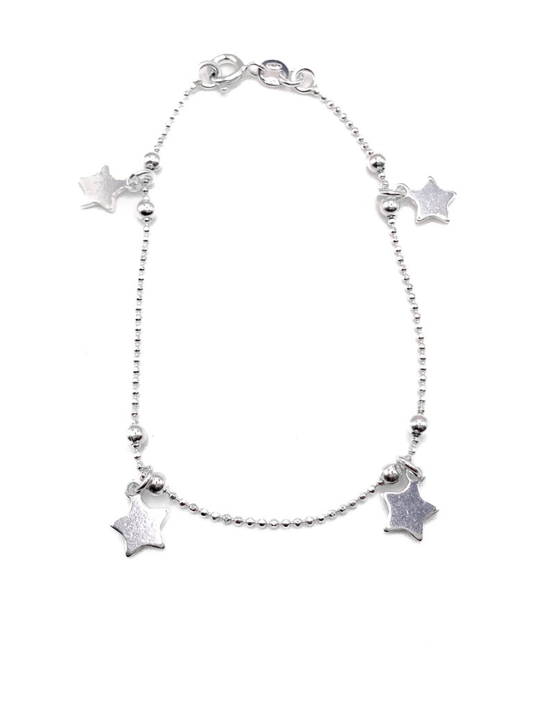 Pulseras plata Estrellas medianas colgantes en cadena de bolitas
