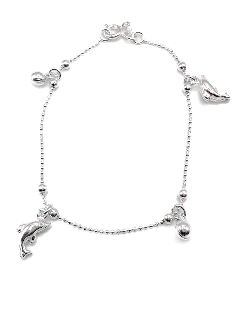 Pulseras plata Delfines y bolitas colgantes grandes