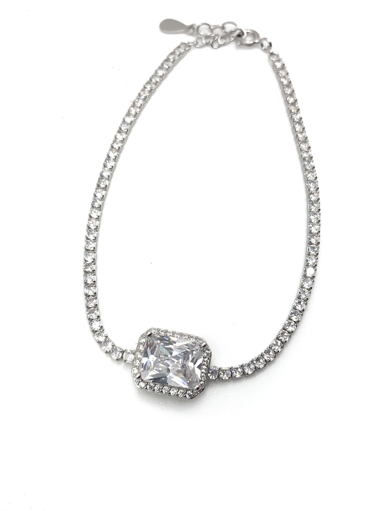 Pulseras plata tenis con circón rectangular grande