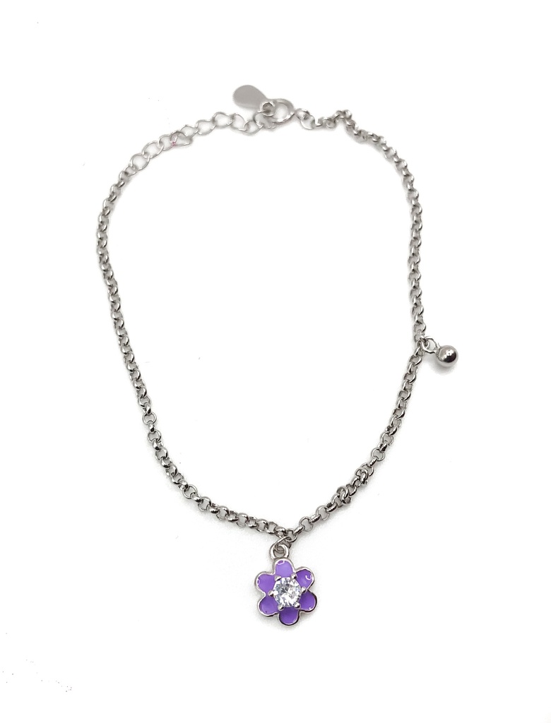 Pulseras plata flor esmaltada morada circón