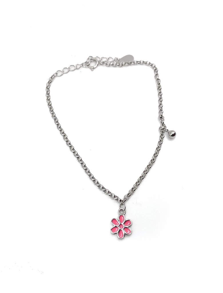 Pulseras plata flor esmaltada rosada
