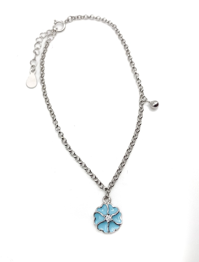 Pulseras plata flor esmaltada celeste pétalo corazón