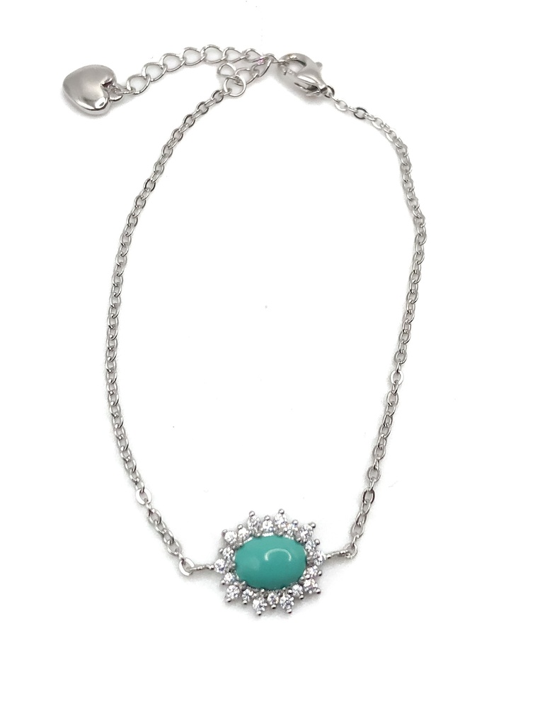 Pulseras plata piedra turquesa natural ovalada con enjoye