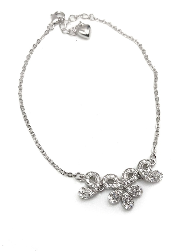 Pulseras plata flor piedras blancas