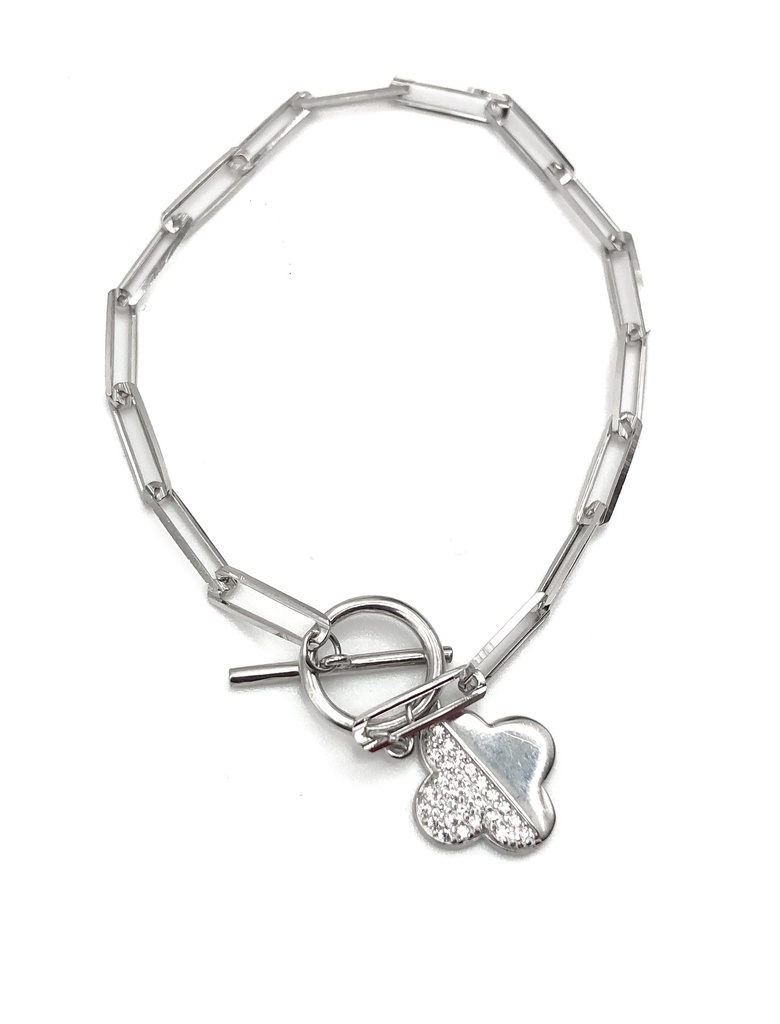 Pulseras plata eslabón largo broche de flor