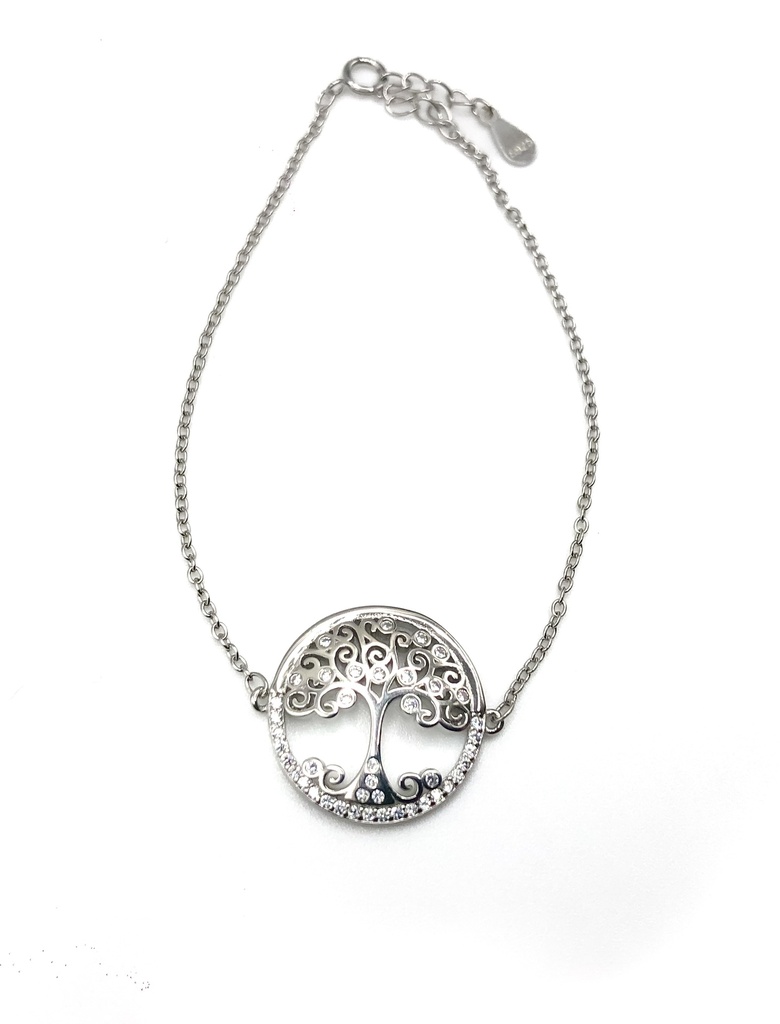 Pulseras plata árbol de la vida con piedras blancas