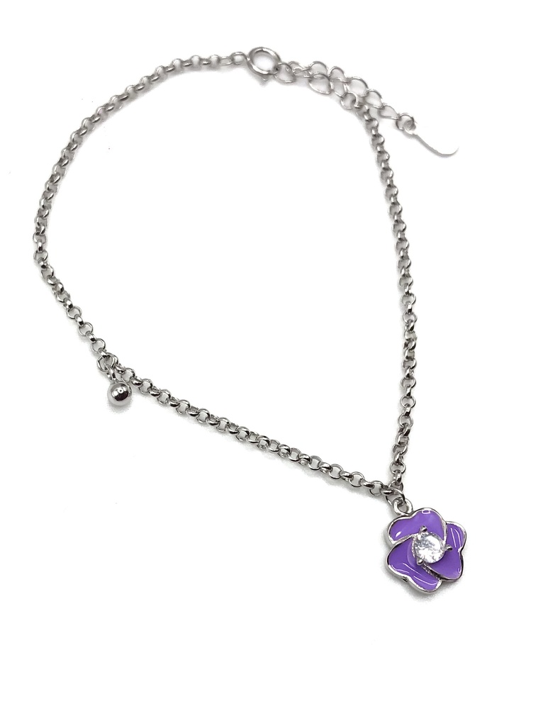 Pulseras plata flor esmaltada mediana morada circón