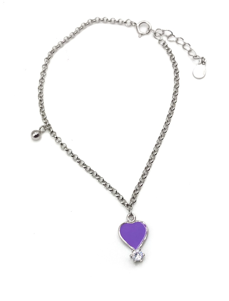 Pulseras plata corazón esmaltado morado