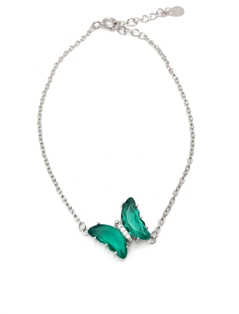 Pulseras plata mariposa mediana alas de piedras verde