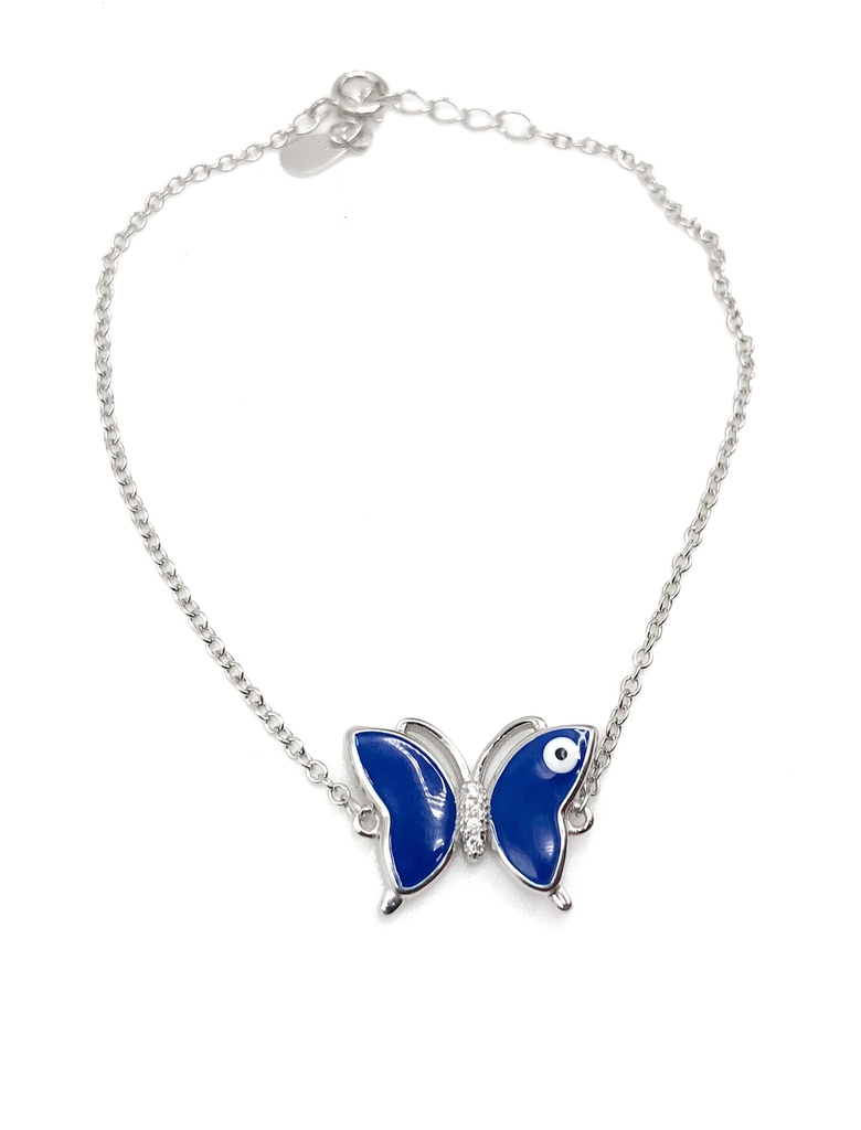 Pulseras plata mariposa esmaltada con ojo turco pequeño