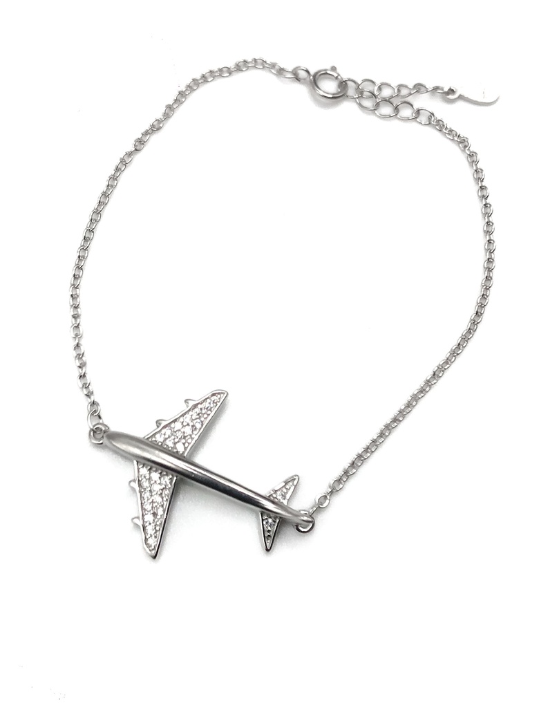 Pulseras plata avión con piedras blancas