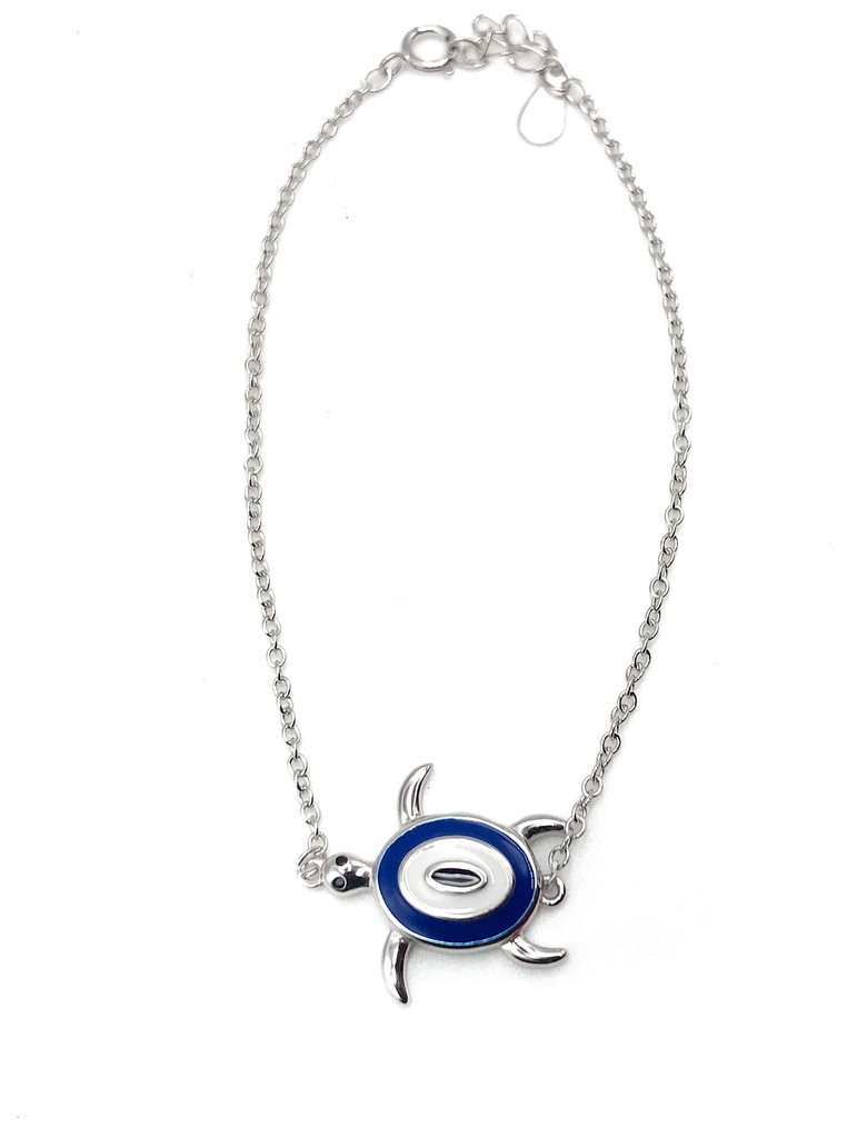 Pulseras plata tortuga esmaltada con caparazón de ojo turco