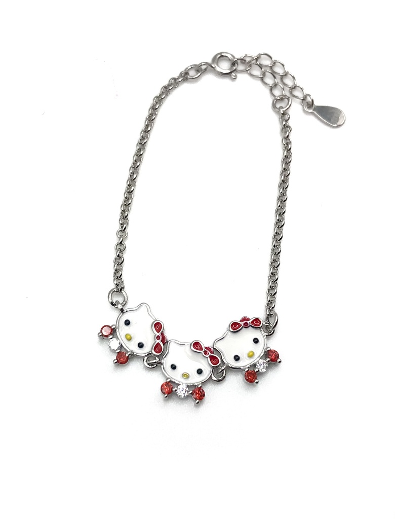 Pulseras plata hello Kitty roja con circones rojos y blanco
