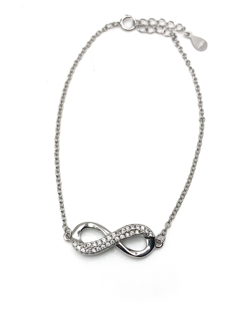 Pulseras plata infinito grueso con enjoye blanco