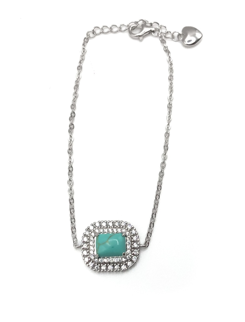 Pulseras plata piedra turquesa natural rectangular con enjoye