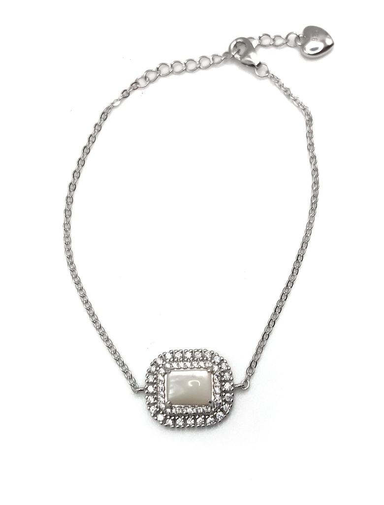 Pulseras plata piedra nácar natural rectangular con enjoye