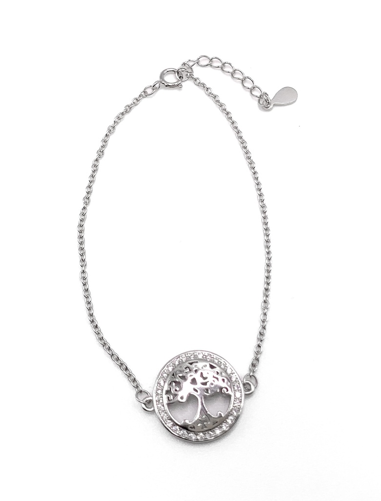 Pulseras plata árbol de la vida pequeño en círculo de piedras