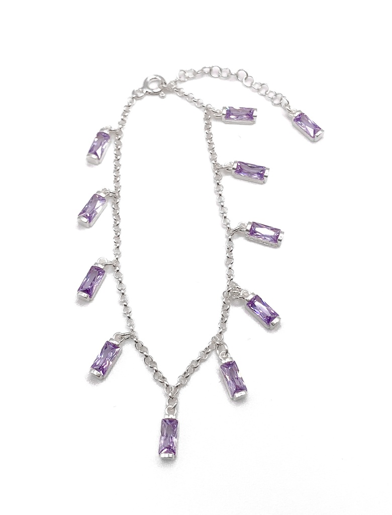 Pulseras plata colgantes rectangulares lilas