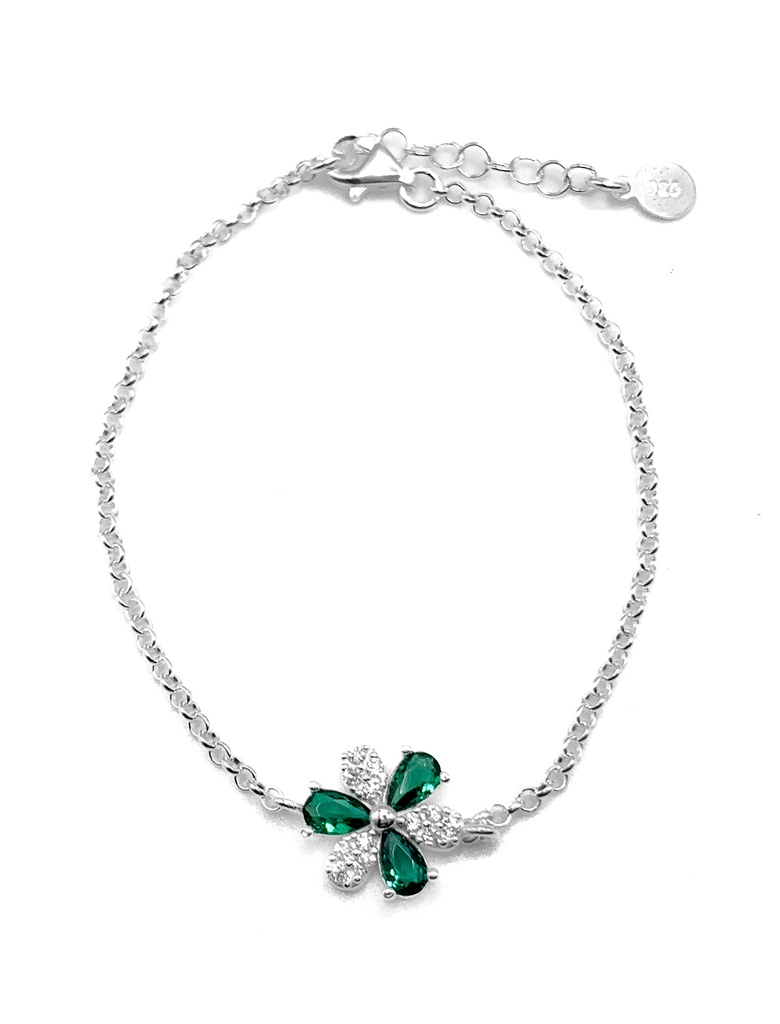 Pulseras plata flor piedras verdes y blancas