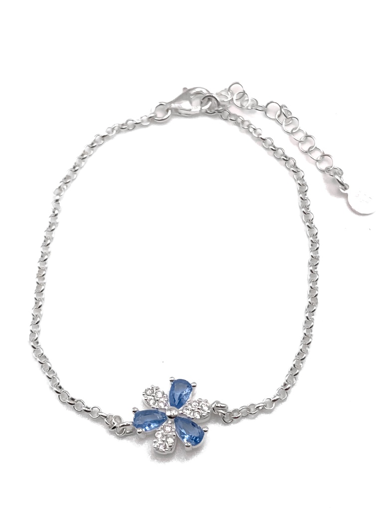 Pulseras plata flor piedras celestes y blancas