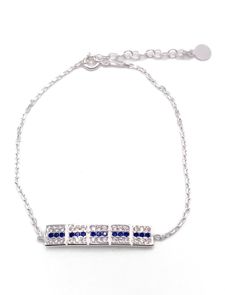 Pulseras plata línea de rectángulos con enjoye en azul y blanco