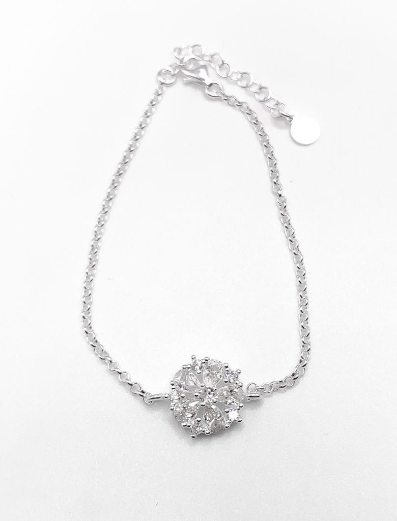 Pulseras plata flor piedras blancas completa