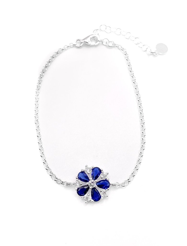 Pulseras plata flor piedras azul