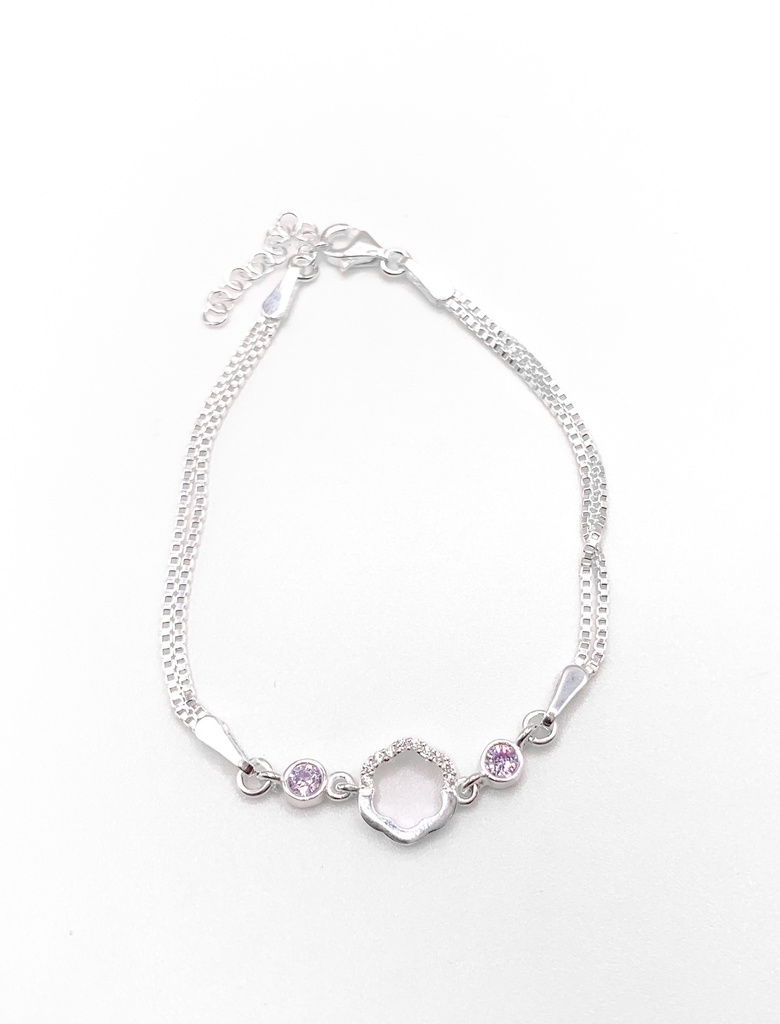 Pulseras plata flor hueca con circón lila