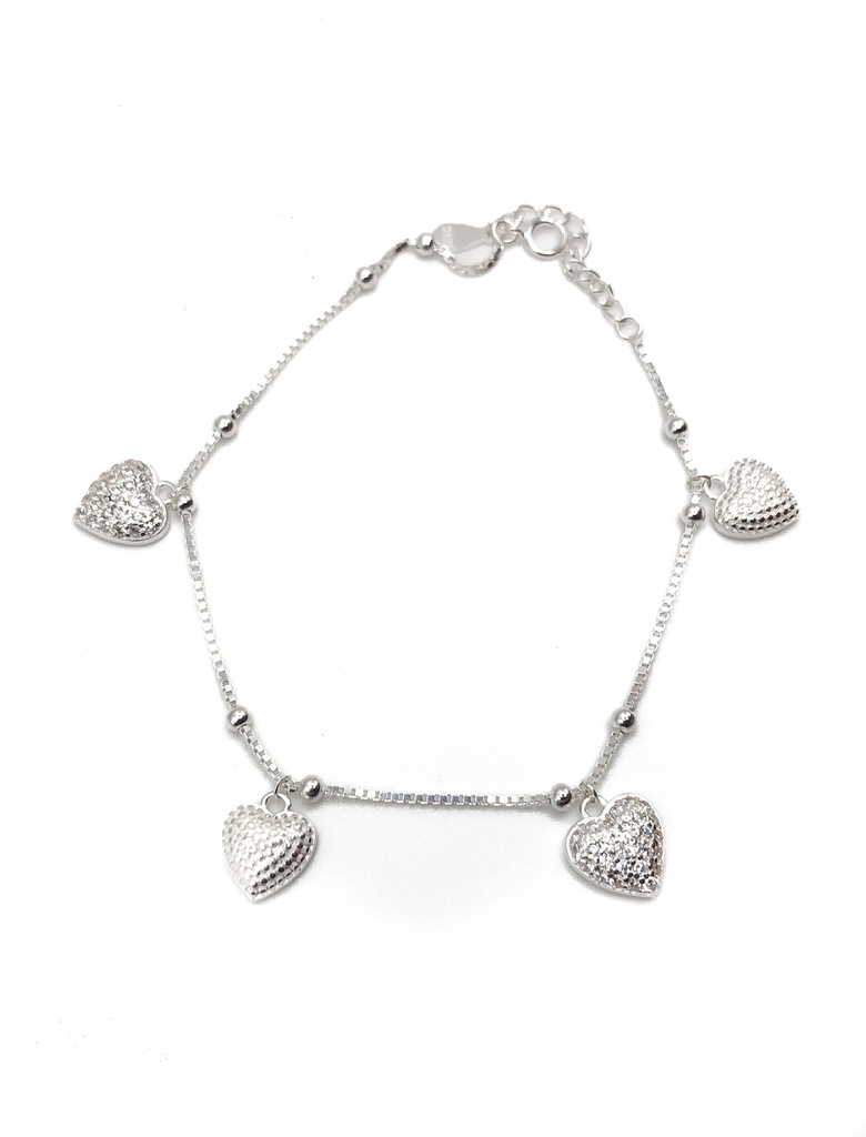 Pulseras plata corazones piedras blancas