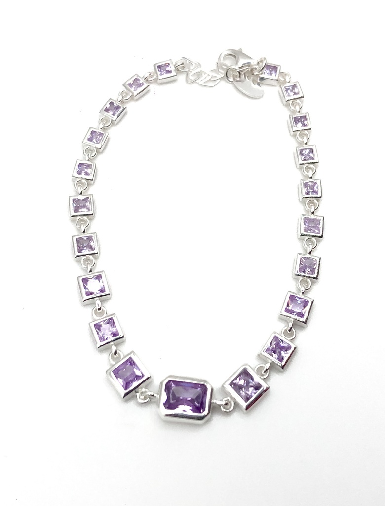 Pulseras plata piedras lilas cuadradas