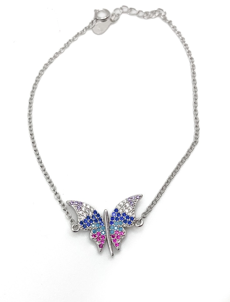 Pulseras plata mariposa grande multicolor