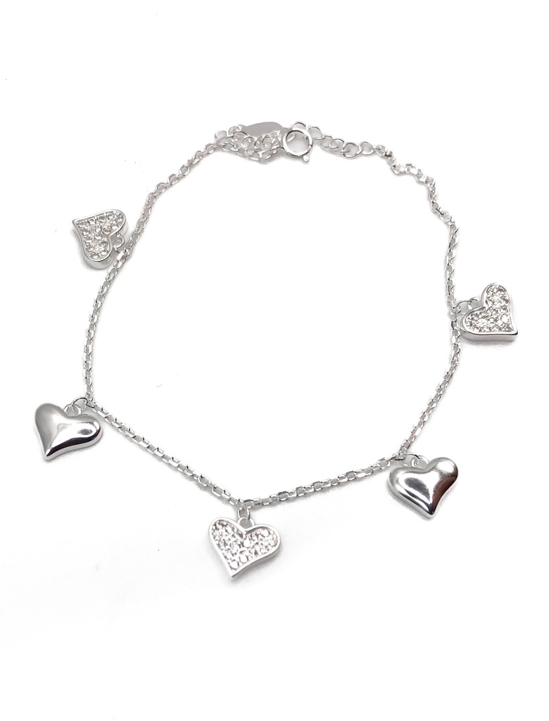 Pulseras plata corazones colgantes