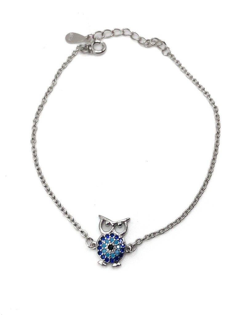 Pulseras plata buho enjoye azul y celeste rodinada