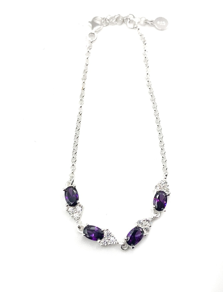 Pulseras plata piedras morada con enjoye triangular