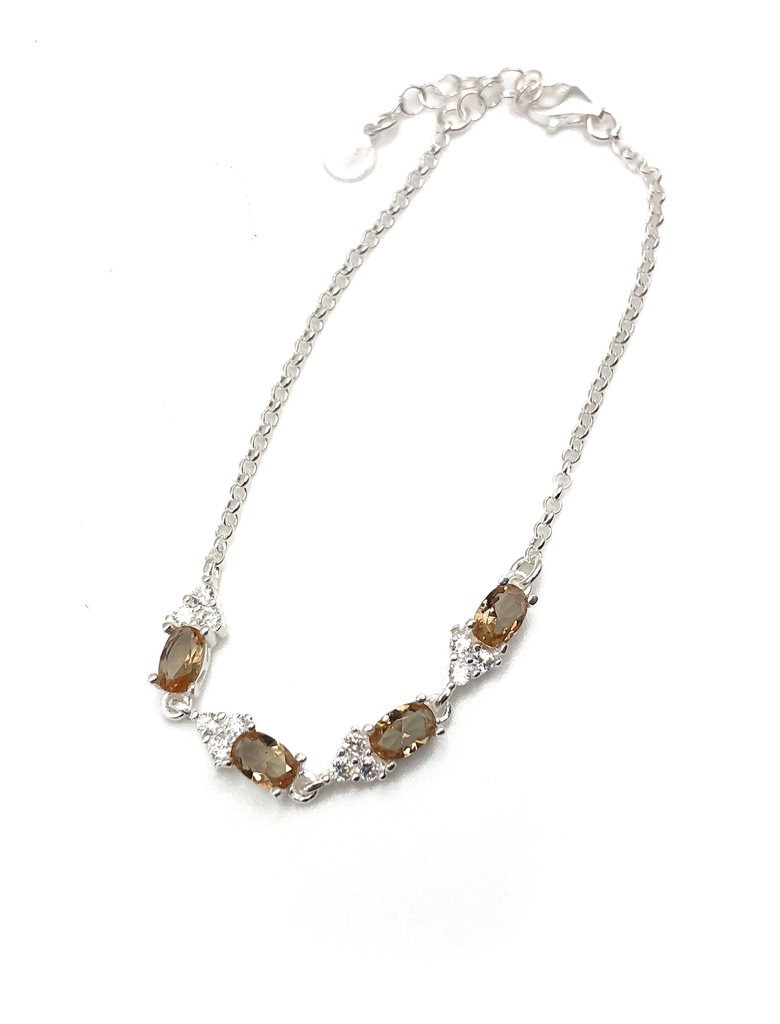 Pulseras plata piedras café con enjoye triangular