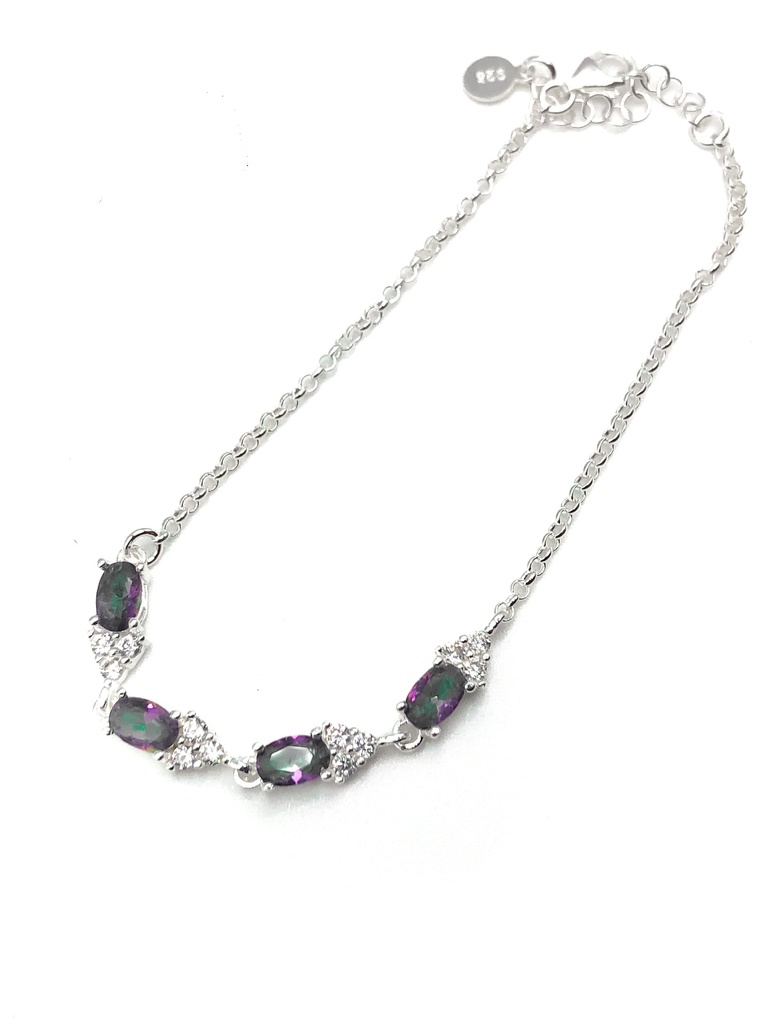 Pulseras plata piedras tornasol con enjoye triangular