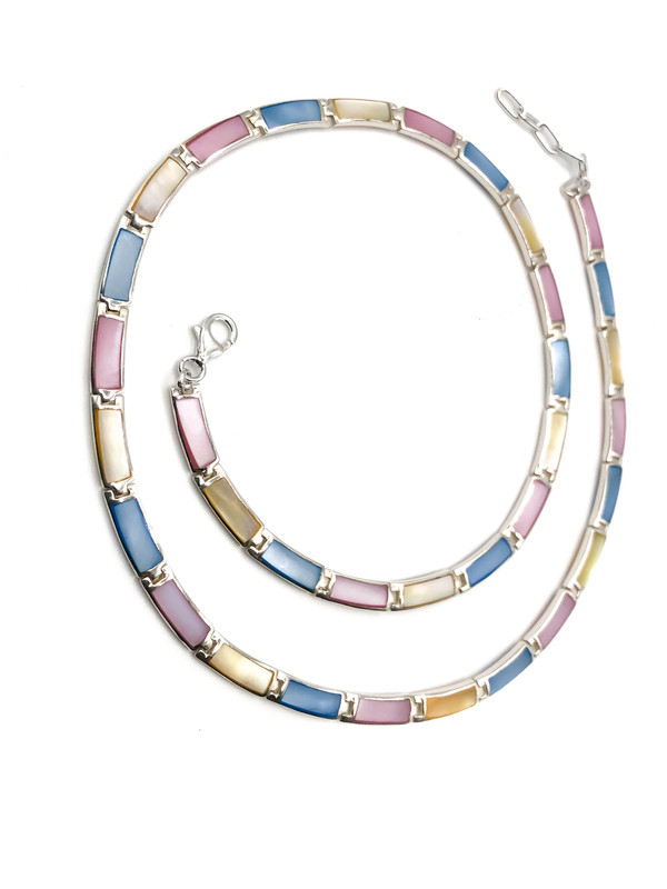 Collares plata semi rígido rectangular con esmaltado completo multicolor