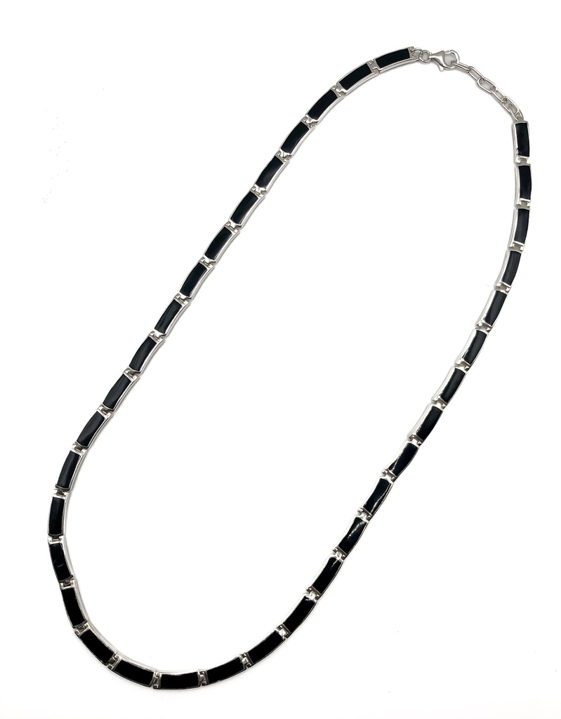 Collares plata semi rígido rectangular con esmaltado completo negro