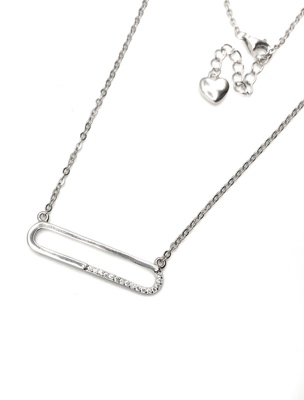 Collares plata oval largo con enjoye blanco