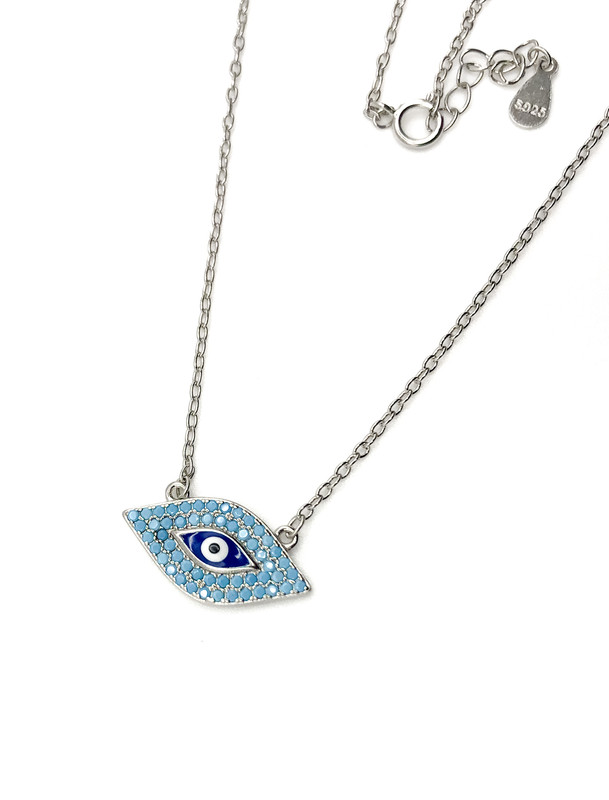 Collares plata ojo turco micro pave celeste