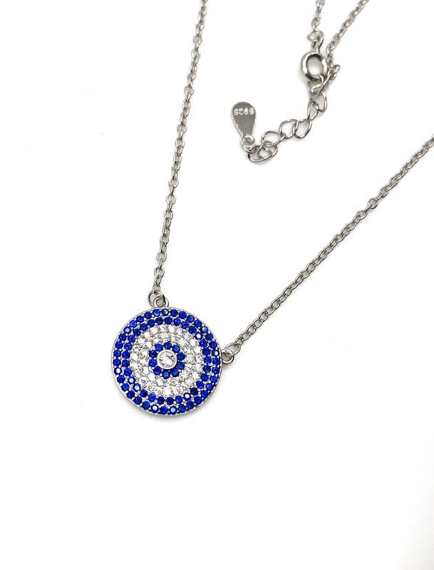 Collares plata circulo grande micro pave azul y blanco