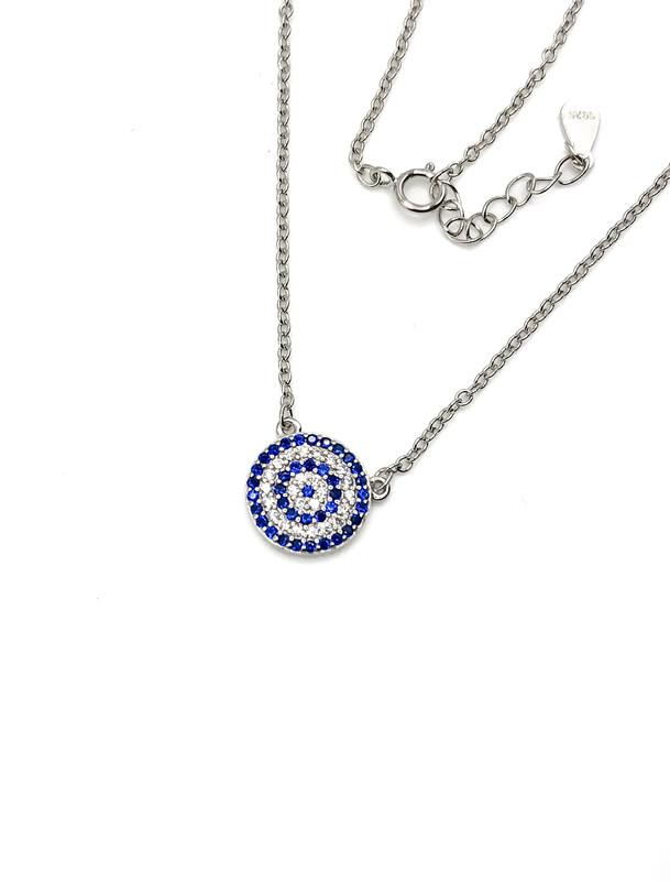 Collares plata circulo pequeño micro pave azul y blanco