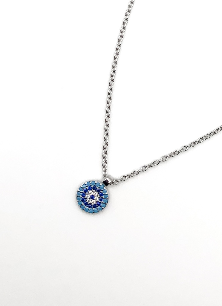 Collares plata circulo pequeño micro pave azul y turquesa