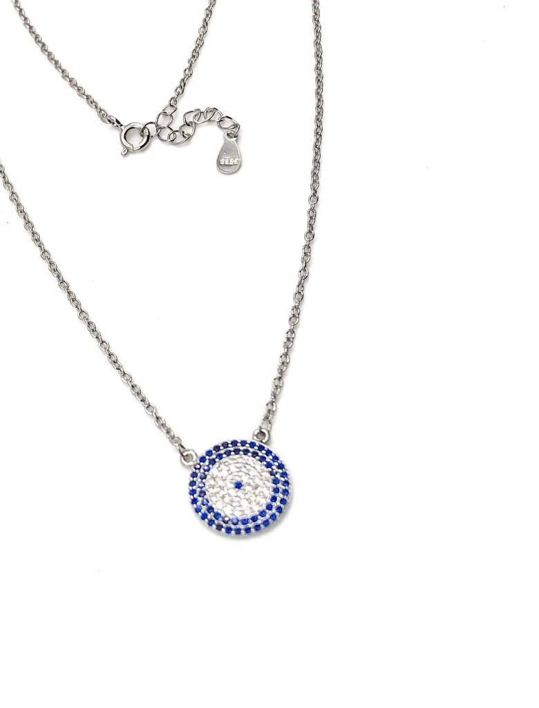 Collares plata circulo mediano micro pave azul y blanco