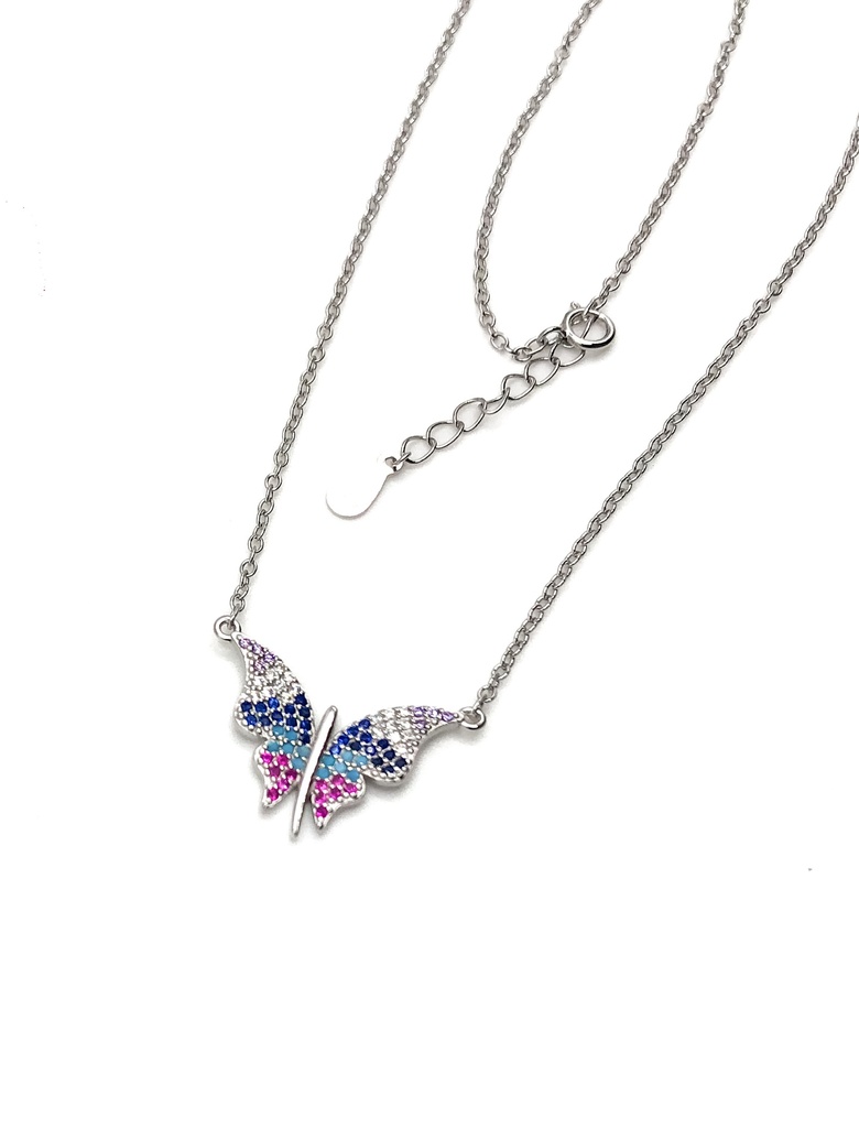 Collares plata mariposa piedras multicolor