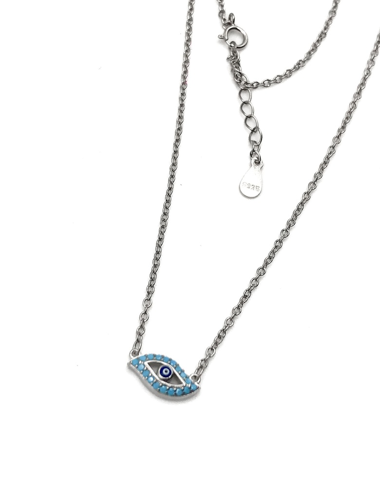 Collares plata ojo turco micro pave celeste pequeño