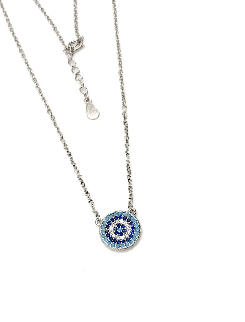 Collares plata circulo micro pave mediano celeste, blanco y azul