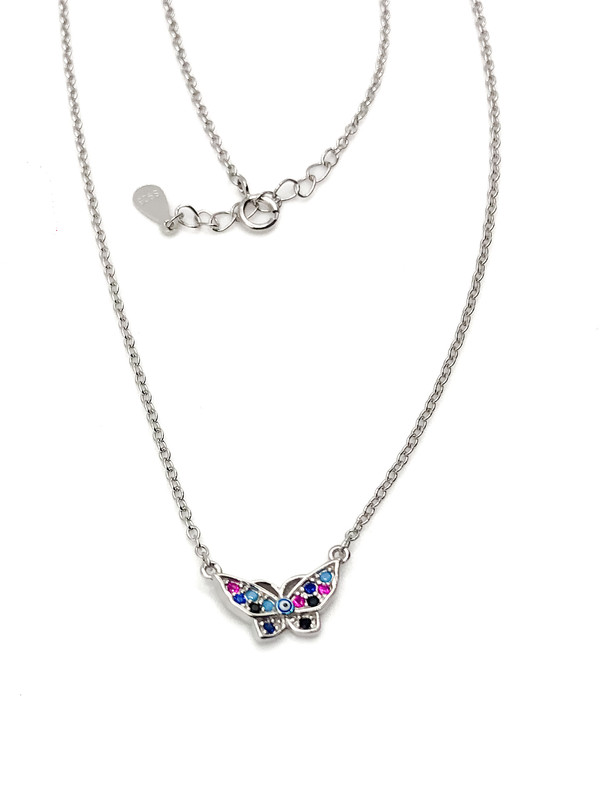Collares plata mariposa pequeña piedras multicolor