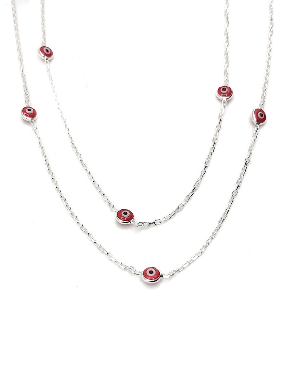 Collares plata doble ojos turcos rojos